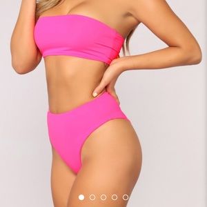 Pink strapless and high waist bikini